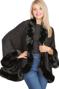 Luxury Faux Fur Lined Single Layered Shawl Poncho