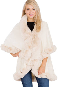 Luxury Bubble Faux Fur Double Layered Cape Poncho