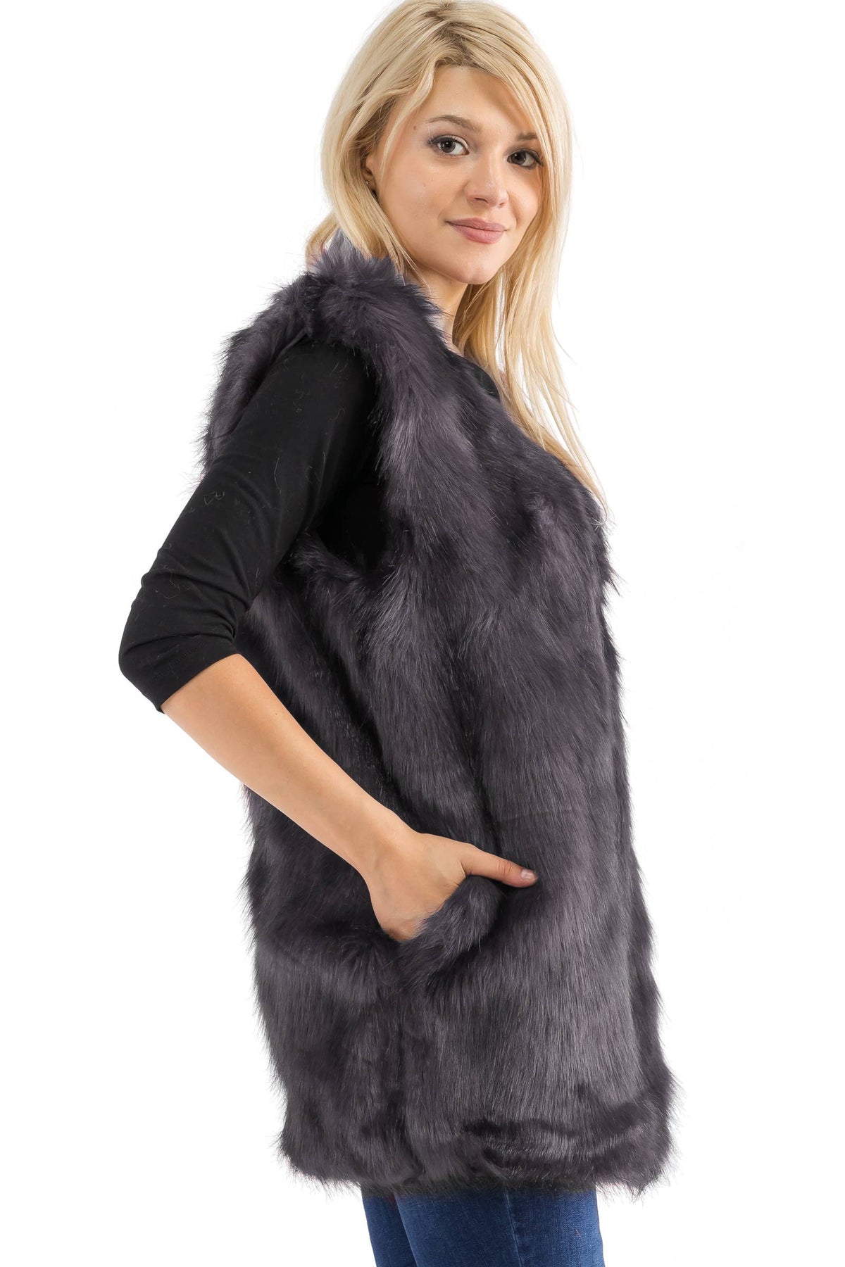 Satin Lined Shaggy Faux Fur Vest
