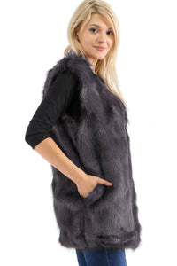 Satin Lined Shaggy Faux Fur Vest