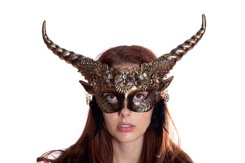 Gold Floral Horned Masquerade Mask