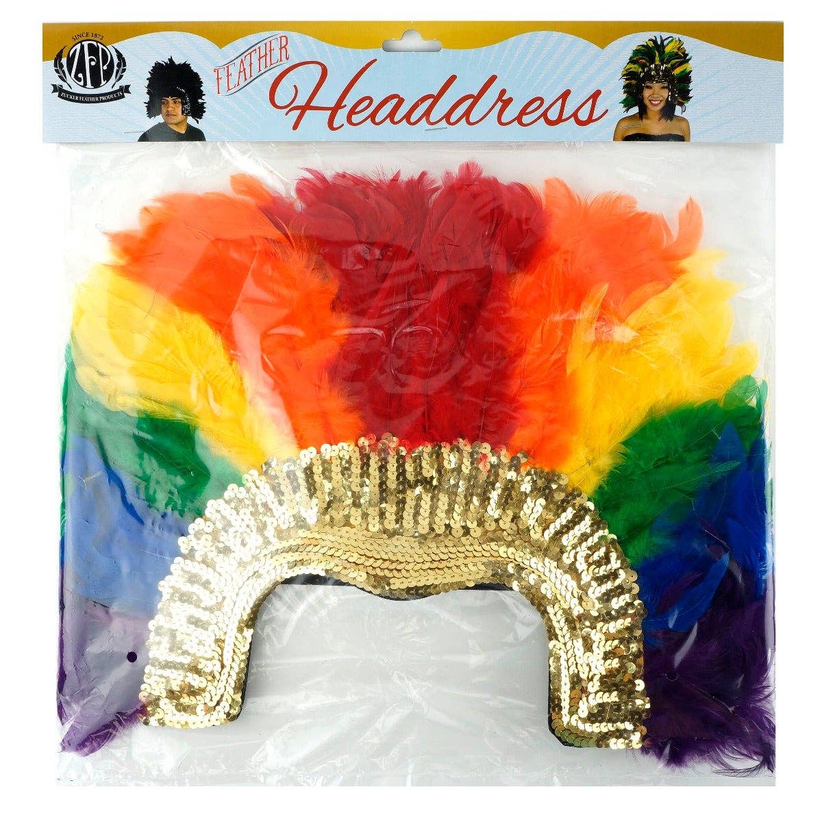 Feather Headdress Section With Sequins - Rainbow