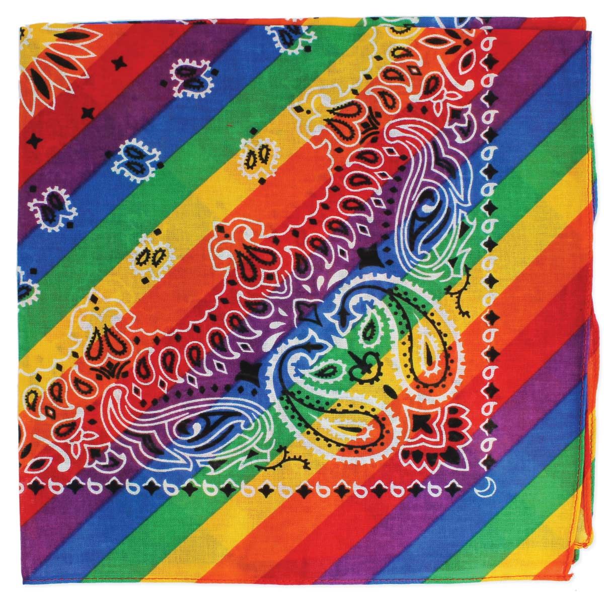 Rainbow Stipe Paisley Print Cotton Bandana