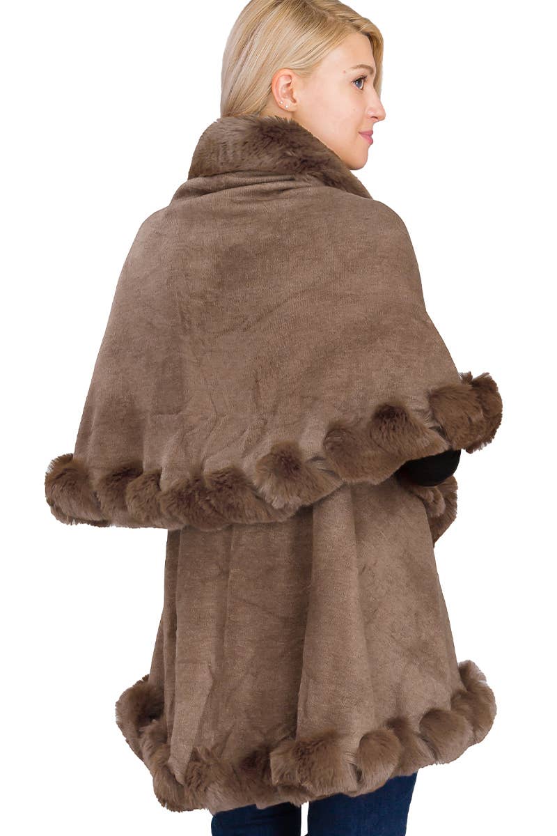 Luxury Bubble Faux Fur Double Layered Cape Poncho