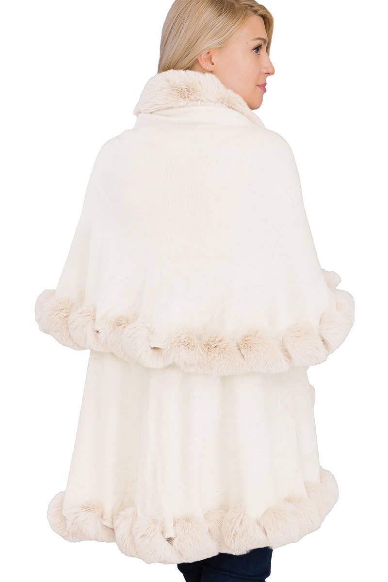 Luxury Bubble Faux Fur Double Layered Cape Poncho