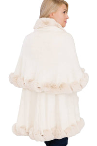 Luxury Bubble Faux Fur Double Layered Cape Poncho