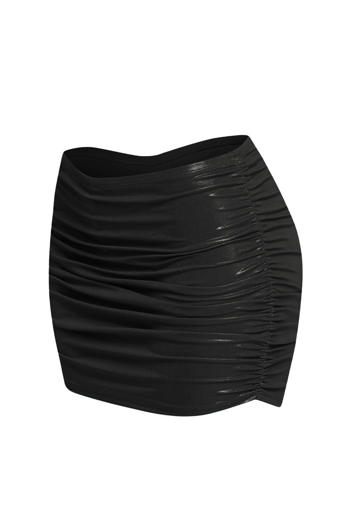 Slinky foiled ruched skirt with shorts under