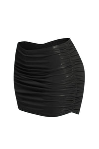 Slinky foiled ruched skirt with shorts under