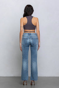 Crop jersey cut out tank top w/ clasp tie detail