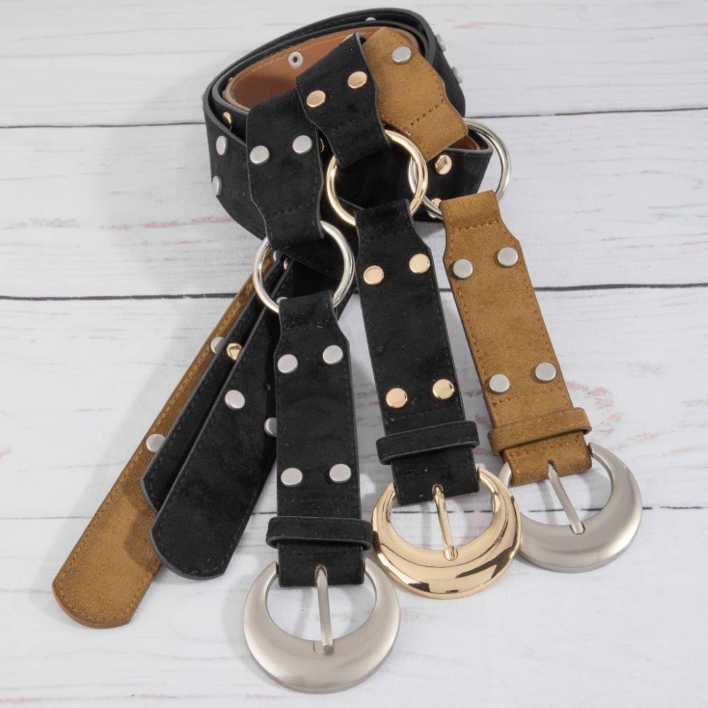 Studded Trim Vegan Leather Belt