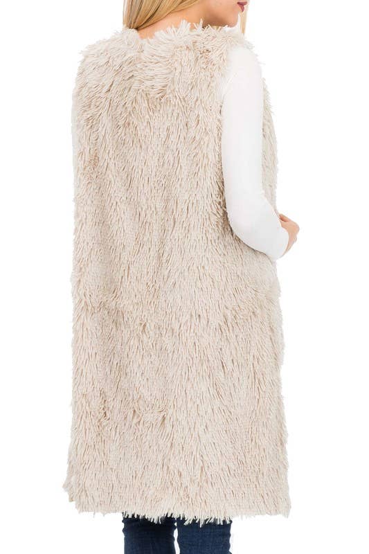 Glossy Faux Fur Long Vest
