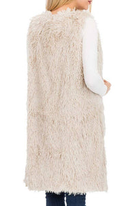 Glossy Faux Fur Long Vest