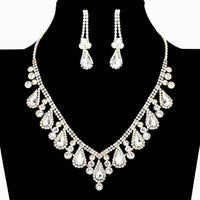 V Shape Elegant Rhinestone Necklace Set Clipon Earrings