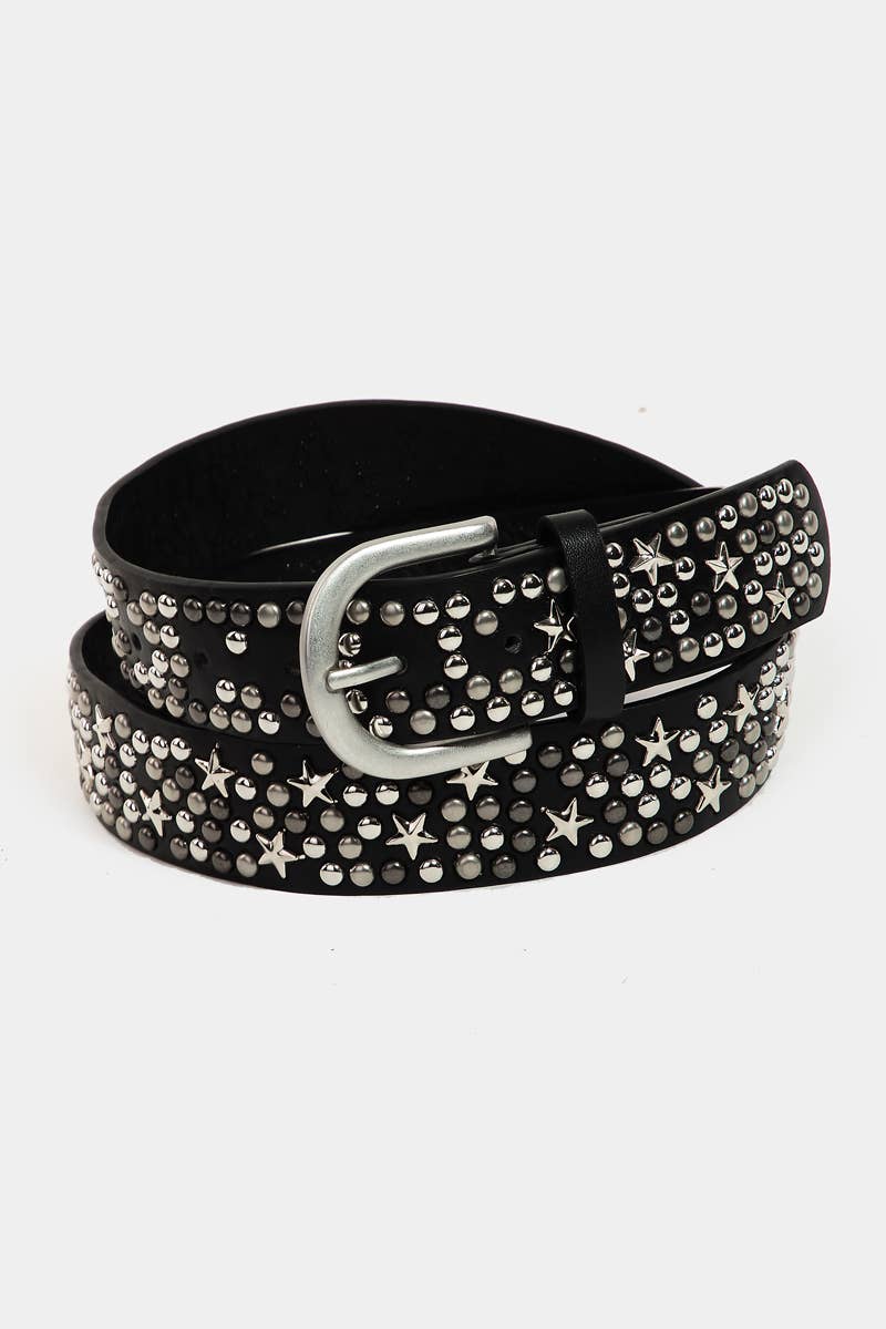 Metallic Stars And Stud Vegan Leather Belt