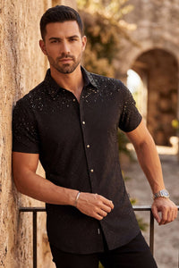 Men's Rhinestone Stretch Short Sleeve Shirt
