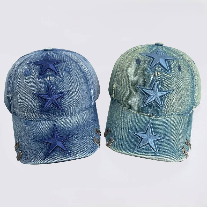 Retro Raised Star Embroidery Baseball Cap