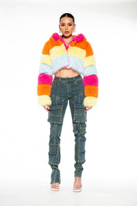 Rainbow Faux Fur Jacket