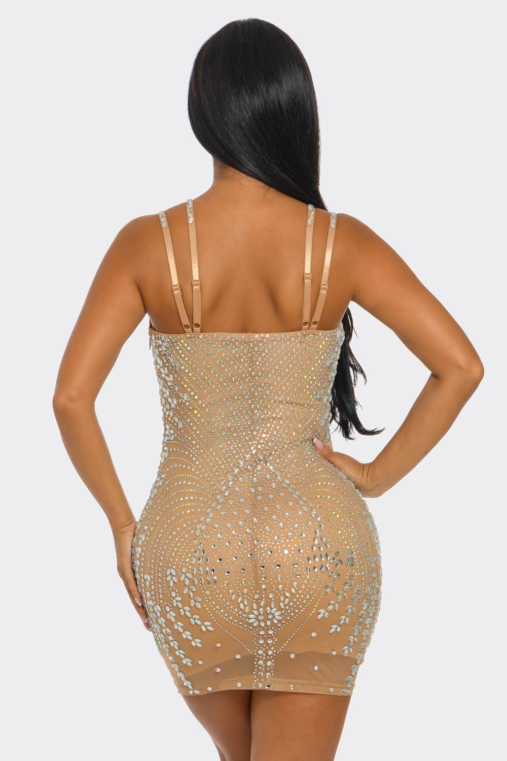 DOUBLE-STRAP CORSET RHINESTONE MINI DRESS