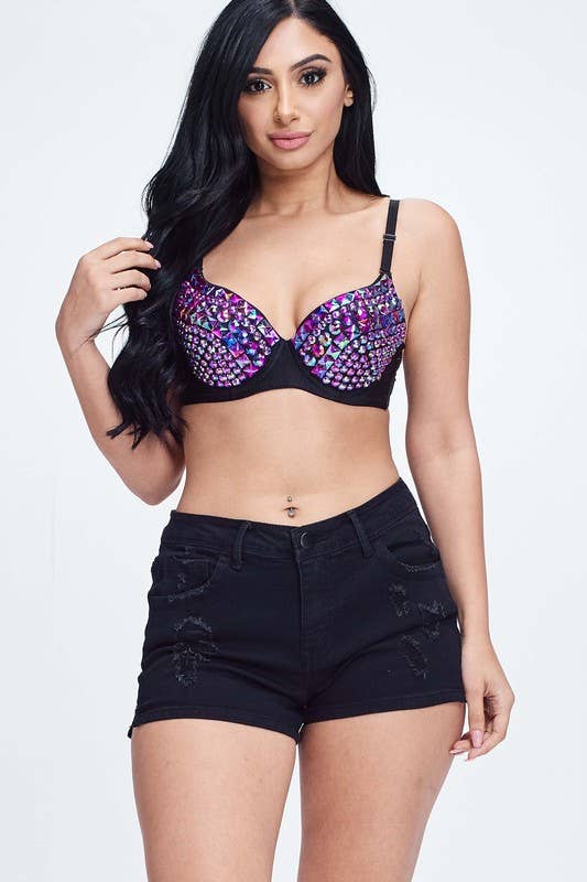 Multicolor Full Rhinestone Bra