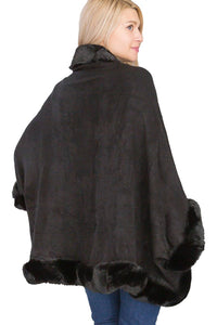 Luxury Faux Fur Lined Single Layered Shawl Poncho