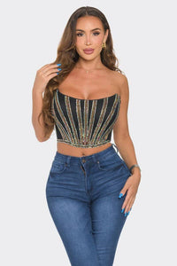 Multi Colored Rhinestone Strapless Tube Top