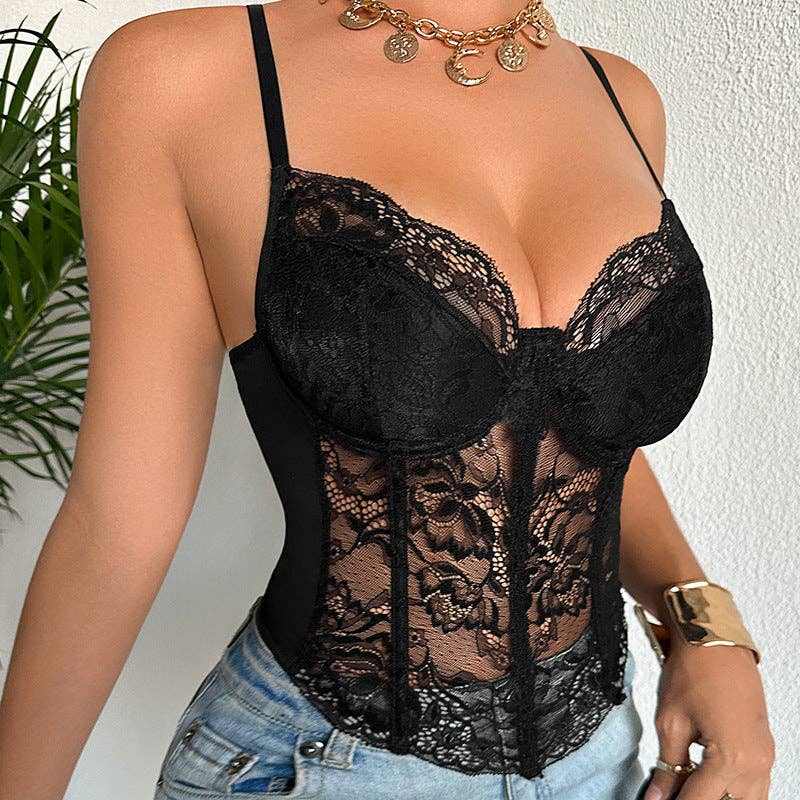 Lace Corset Sheer Top