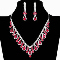 V Shape Elegant Rhinestone Necklace Set Clipon Earrings