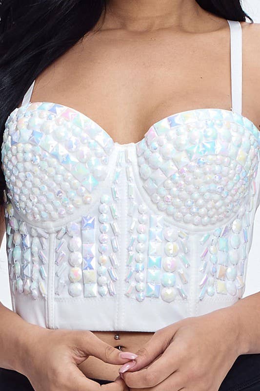 Rainbow Stones Pattern Crop Bustier Top