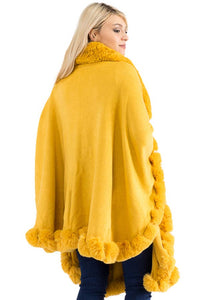 Ruffle Twisted Bubble Teddy Faux Fur Lined Open Ruana Poncho