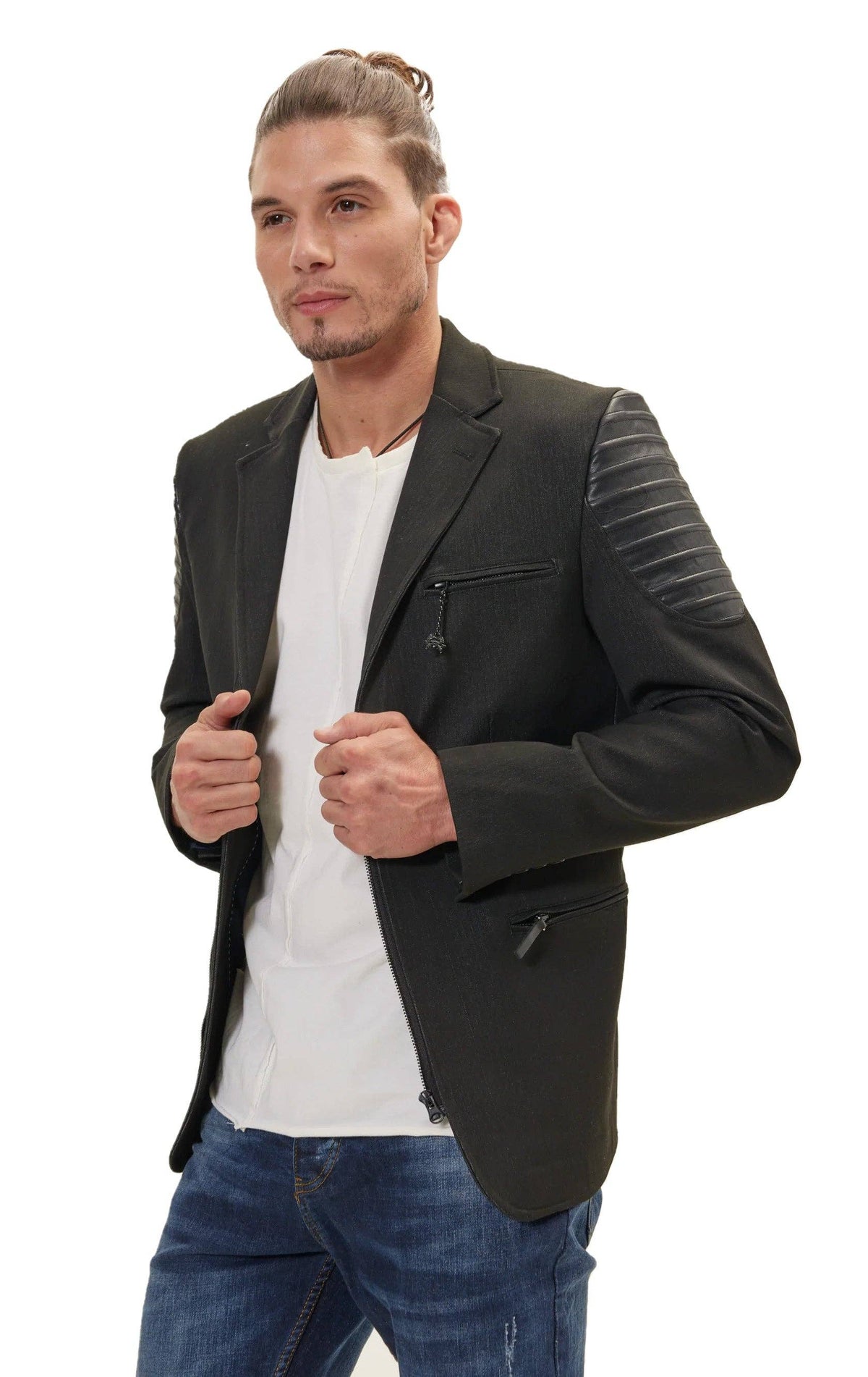Men's Moto Cross Shoulder Sports Coat - Black