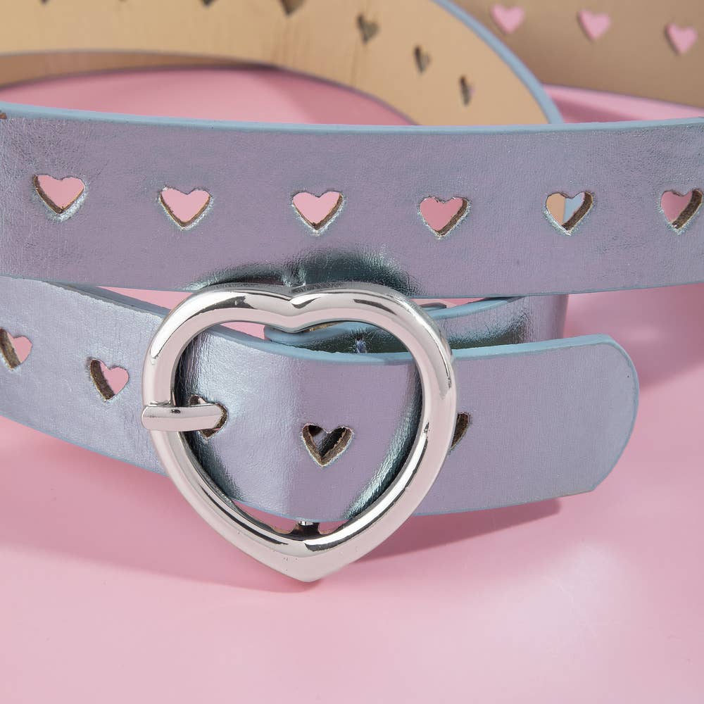 Heart Buckle Heart Punched Metallic Belt