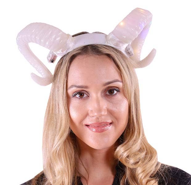 Light-Up White Ram Horn Headband