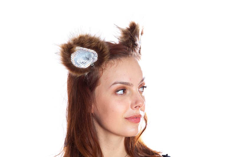 Brown Sequin Cat Ears Clips