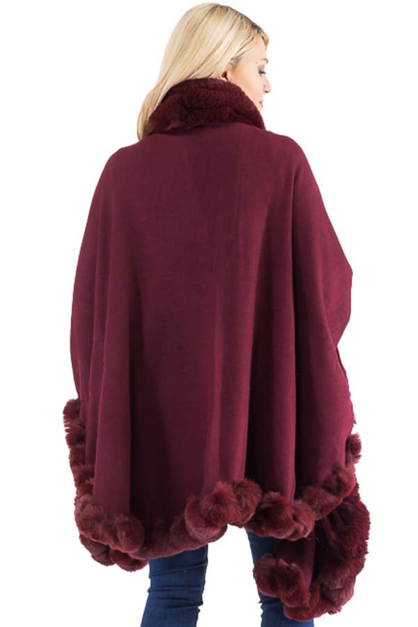 Ruffle Twisted Bubble Teddy Faux Fur Lined Open Ruana Poncho