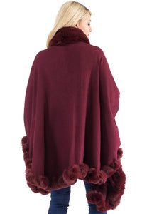 Ruffle Twisted Bubble Teddy Faux Fur Lined Open Ruana Poncho