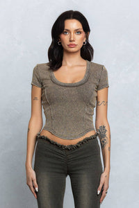Washed rib deep u-neck crop top