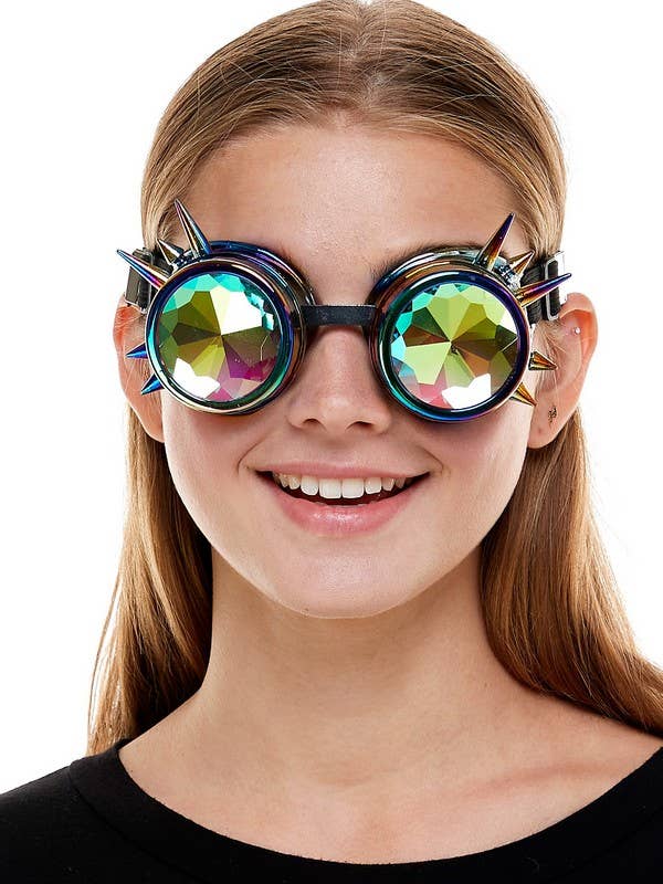 Rainbow Spiked Kaleidoscope Goggles
