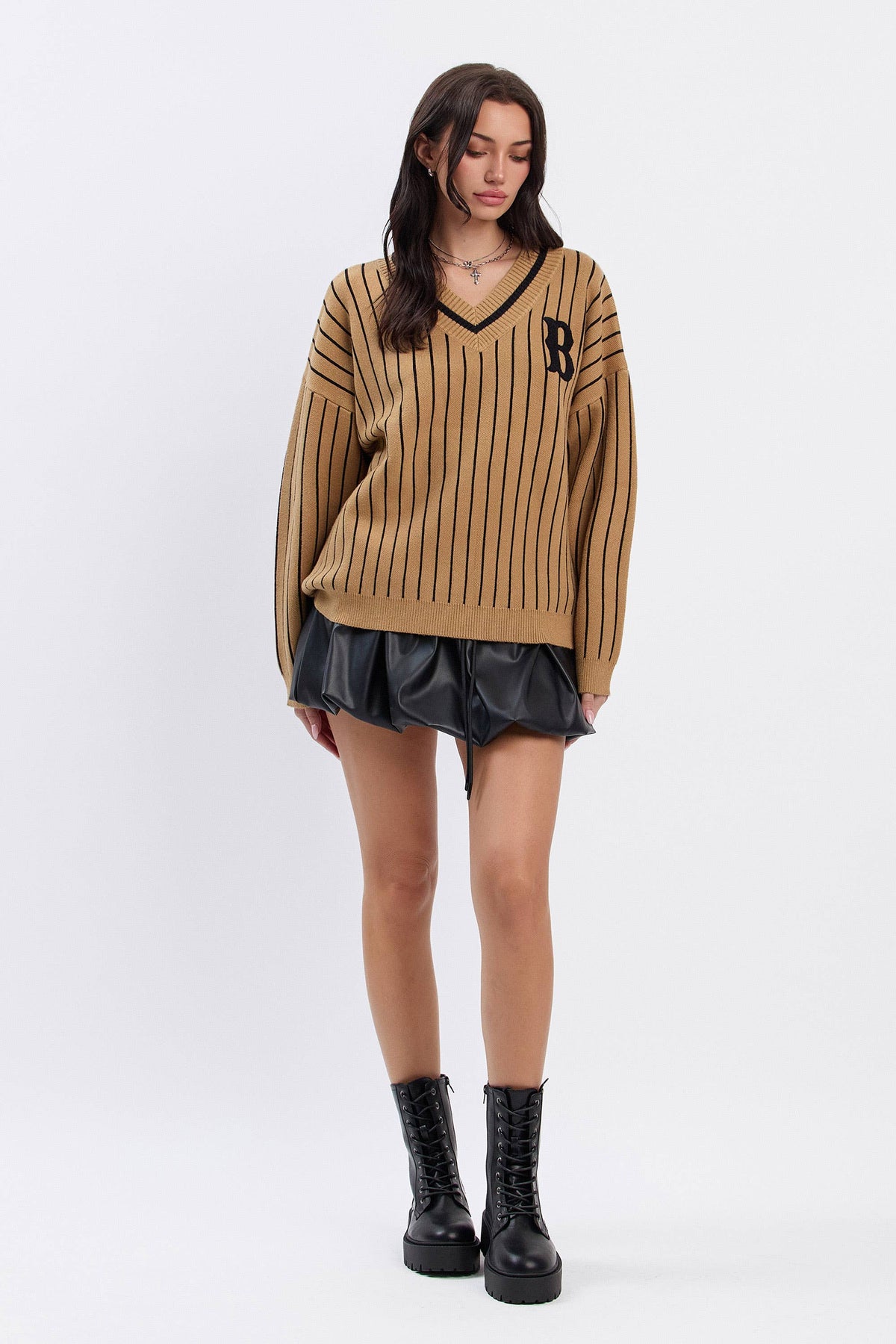 Pleather mini balloon skort w/ drawstring