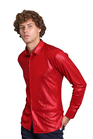 Mens Long Slv Button Up Sparkle Shirt