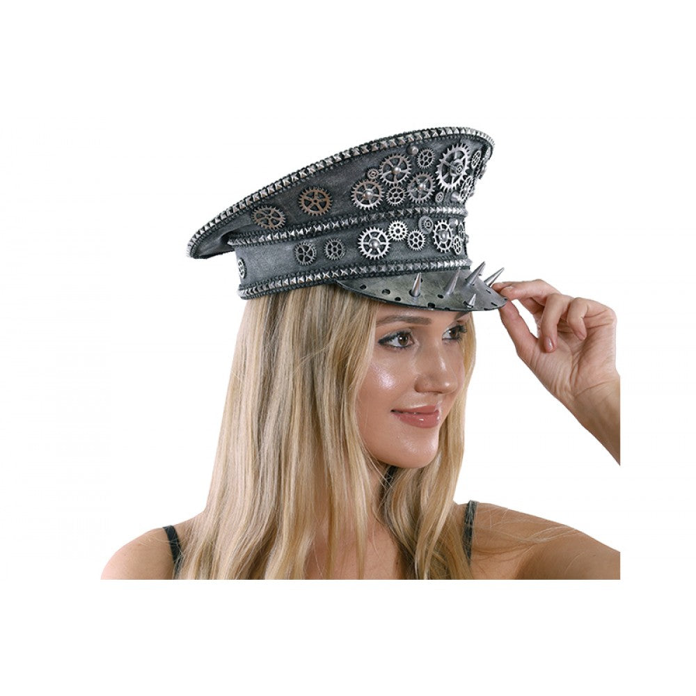Silver Steampunk Captains Hat with Gears