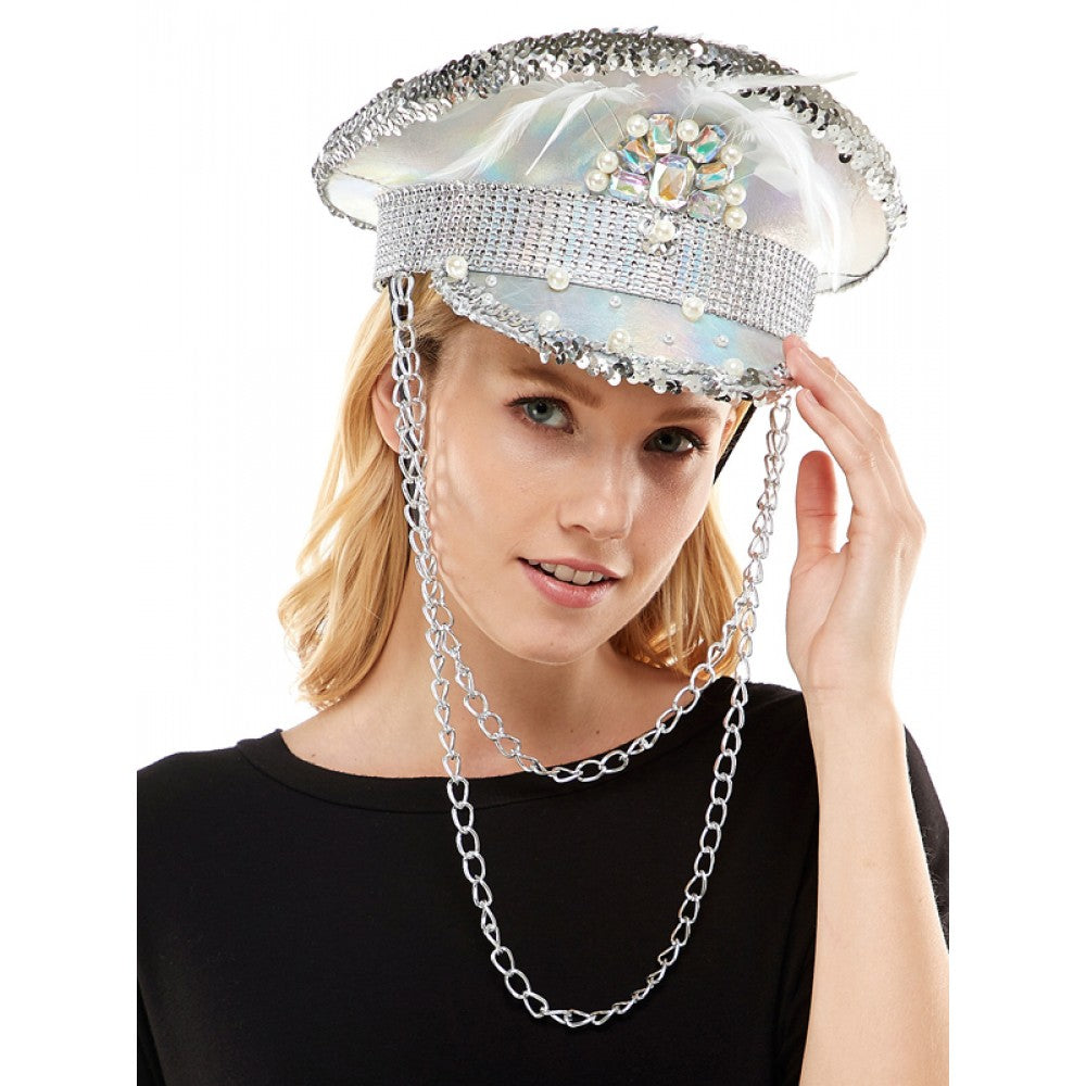Feather Silver Sparkle Hat