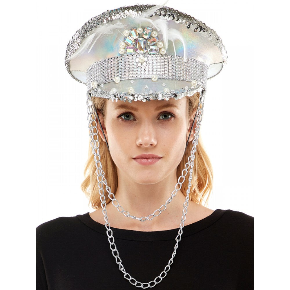 Feather Silver Sparkle Hat