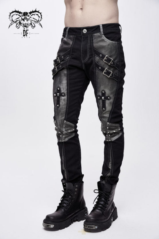 Studded Golden Accent Pants with Buckles